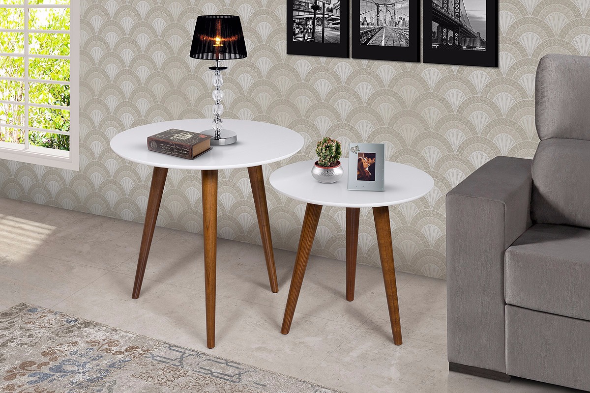 Conjunto De Mesa Lateral e Apoio Retrô Decore DTH