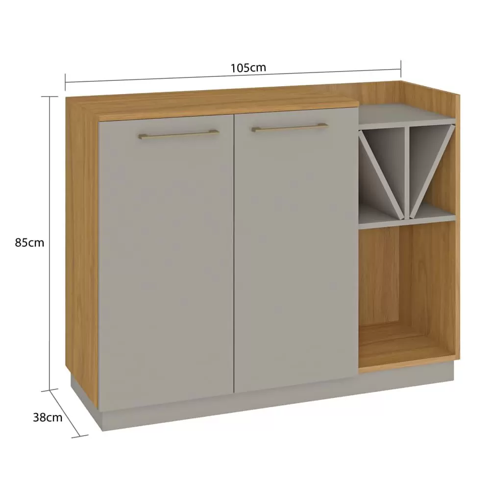 Aparador 105cm Com Nichos Fellici | Nogal/ Cinza - Imagem 3